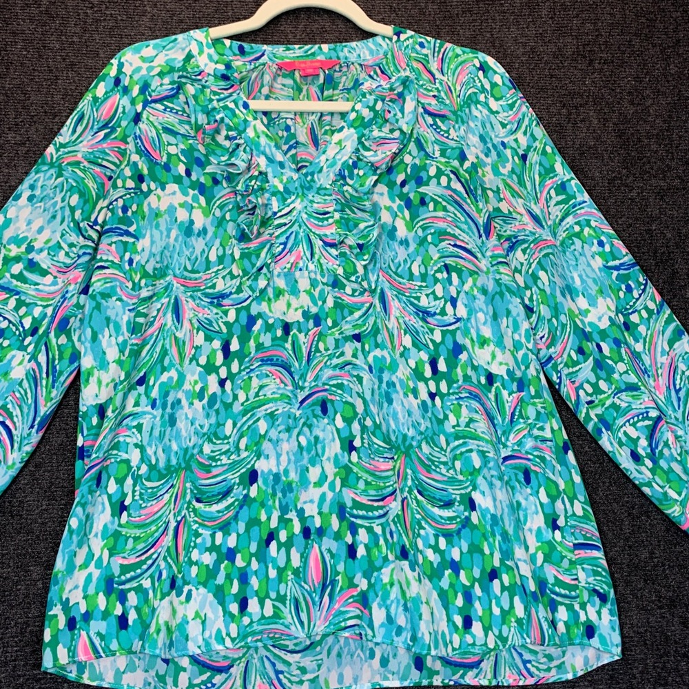 Lilly Pulitzer Angelika Pineapple of my Eye Ruffle Top Blouse XS Resort Coastal